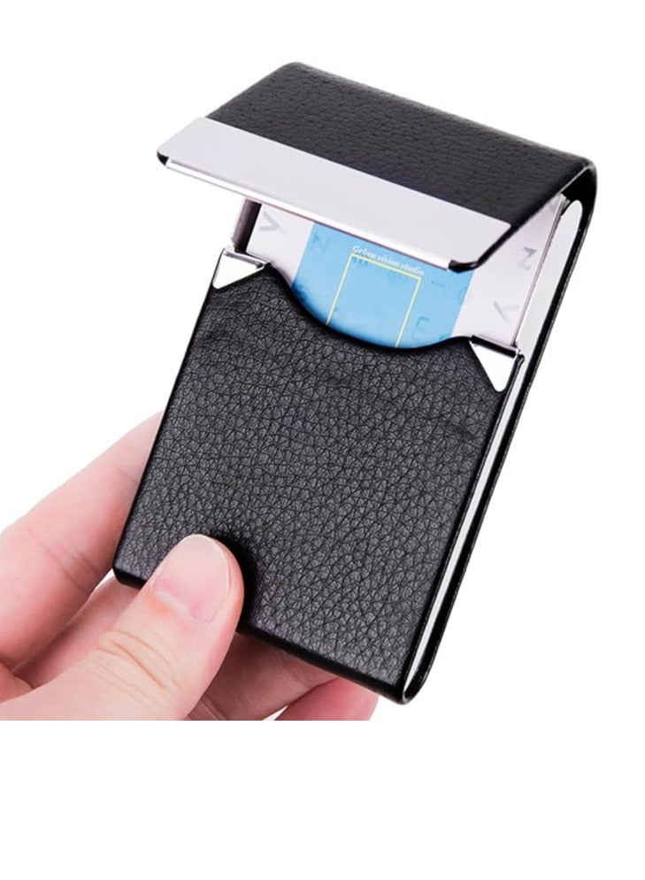 ECVV حافظة حامل بطاقات العمل ECVV، حامل بطاقات الاسم من الجلد الصناعي مع مشبك مغناطيسي منظم بطاقات العمل محفظة بطاقات العمل للرجال أو النساء، أسود - Image 1