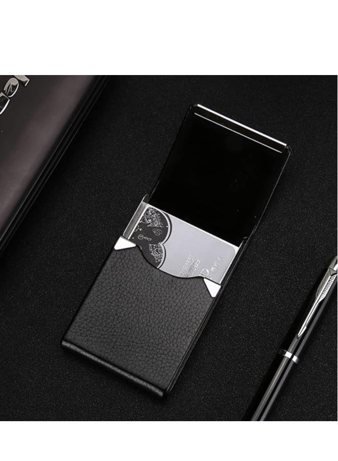 ECVV حافظة حامل بطاقات العمل ECVV، حامل بطاقات الاسم من الجلد الصناعي مع مشبك مغناطيسي منظم بطاقات العمل محفظة بطاقات العمل للرجال أو النساء، أسود - Image 2