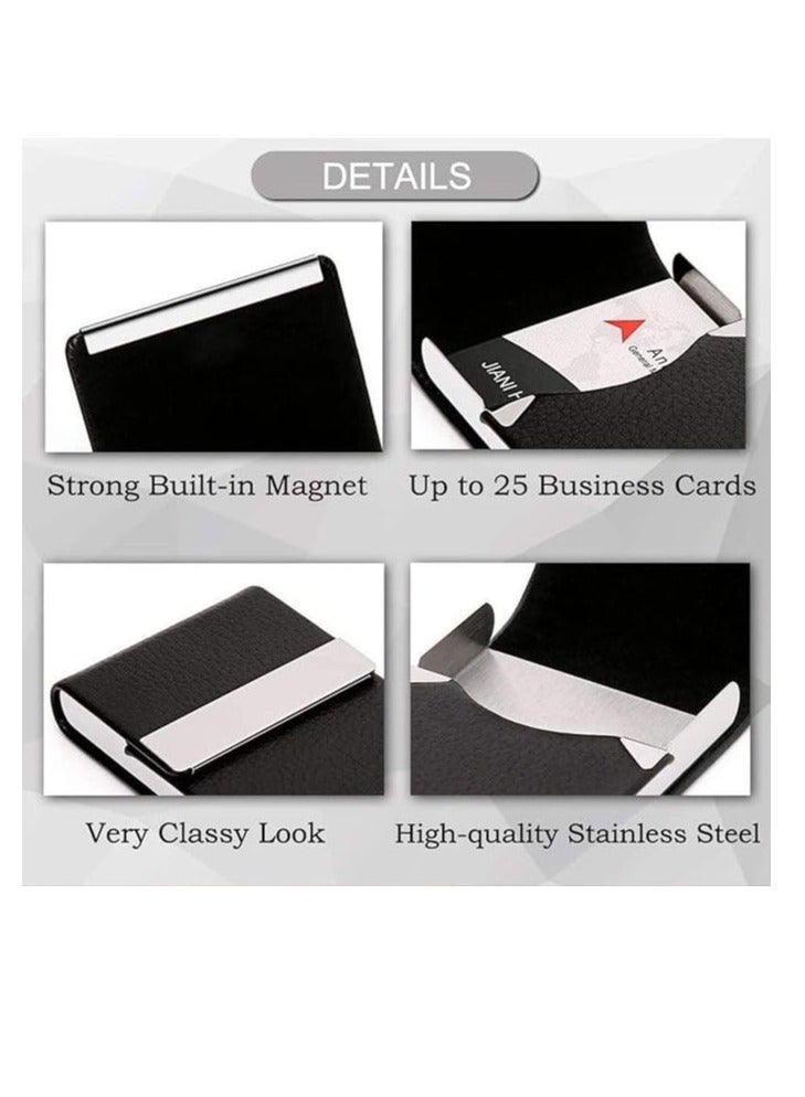 ECVV حافظة حامل بطاقات العمل ECVV، حامل بطاقات الاسم من الجلد الصناعي مع مشبك مغناطيسي منظم بطاقات العمل محفظة بطاقات العمل للرجال أو النساء، أسود - Image 5
