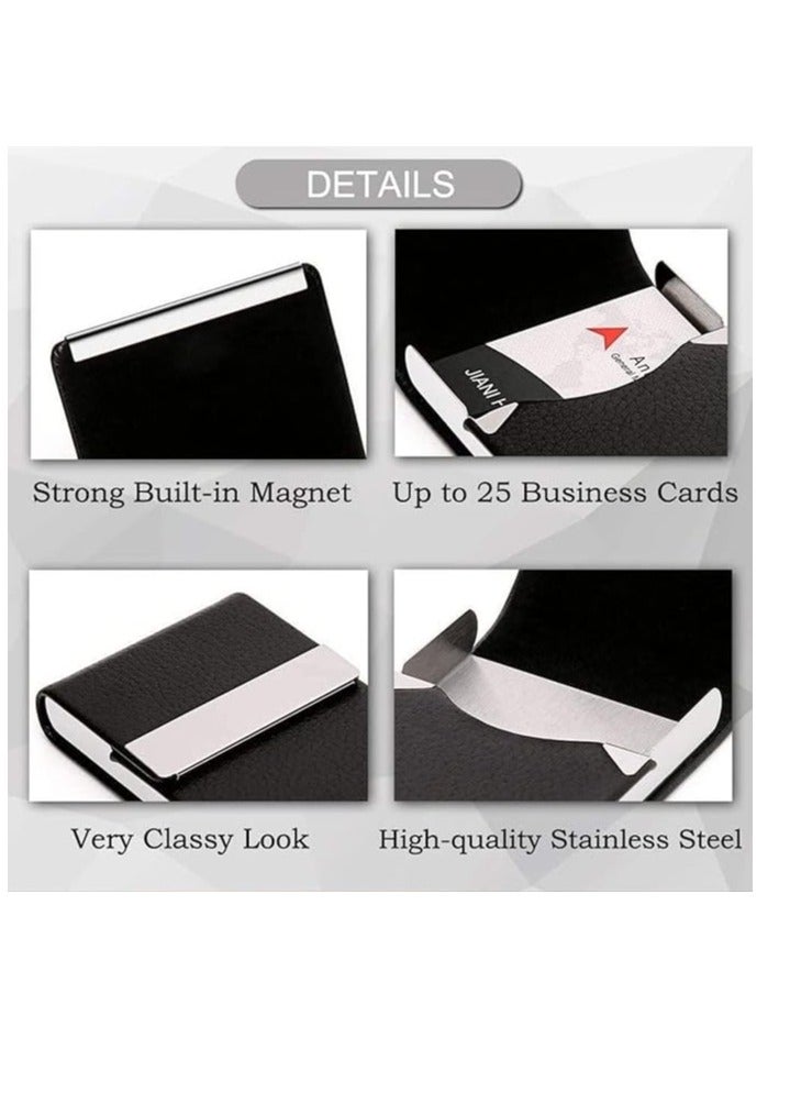 ECVV حافظة حامل بطاقات العمل ECVV، حامل بطاقات الاسم من الجلد الصناعي مع مشبك مغناطيسي منظم بطاقات العمل محفظة بطاقات العمل للرجال أو النساء، أسود - Image 4
