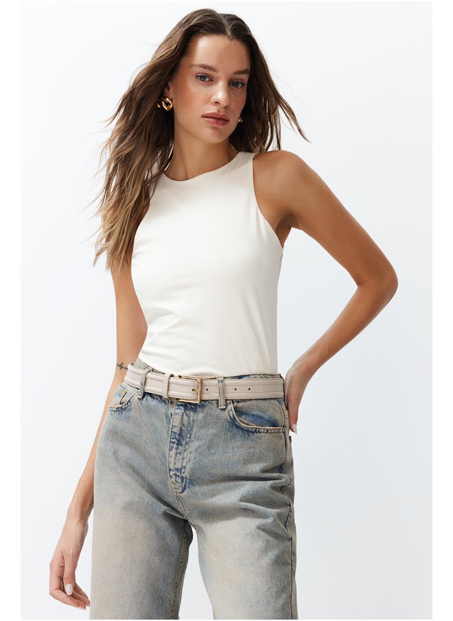trendyol - Ecru Cotton Halter Neck Fitted Flexible Knitted Undershirt TWOSS23AL00069 - Image 1