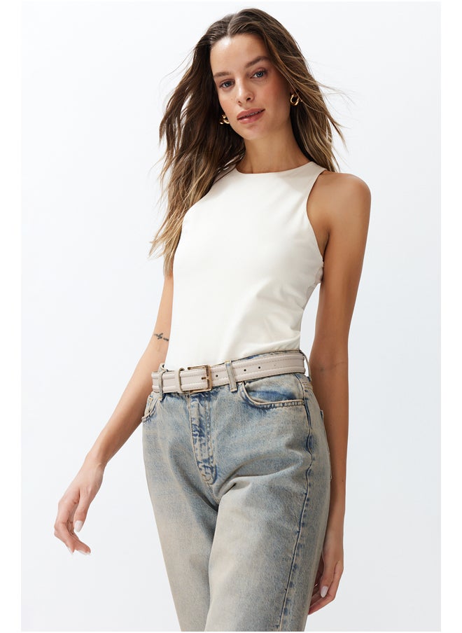 trendyol - Ecru Cotton Halter Neck Fitted Flexible Knitted Undershirt TWOSS23AL00069 - Image 1