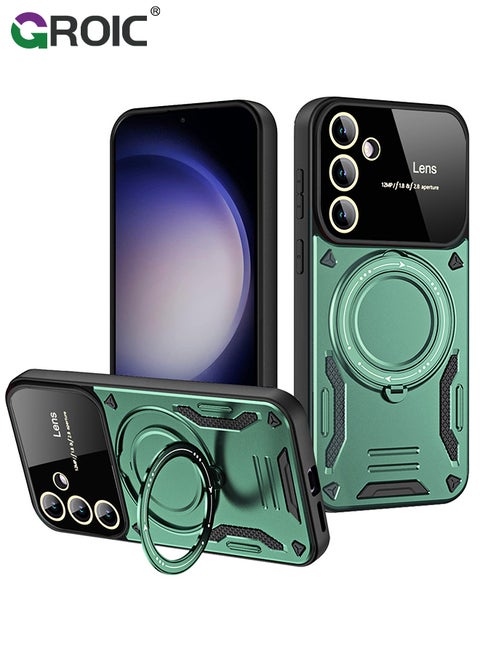 For Samsung Galaxy S24 Case with 360° Rotatable Magnetic Ring Stand, Large Window Design Phone Shell Compatible with Magsafe, Protection Shockproof Phone Cover for S24 6.1''