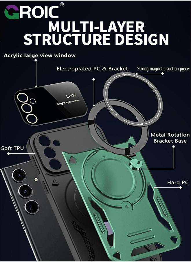 GROIC - For Samsung Galaxy S24 Case with 360° Rotatable Magnetic Ring Stand, Large Window Design Phone Shell Compatible with Magsafe, Protection Shockproof Phone Cover for S24 6.1'' - Image 1