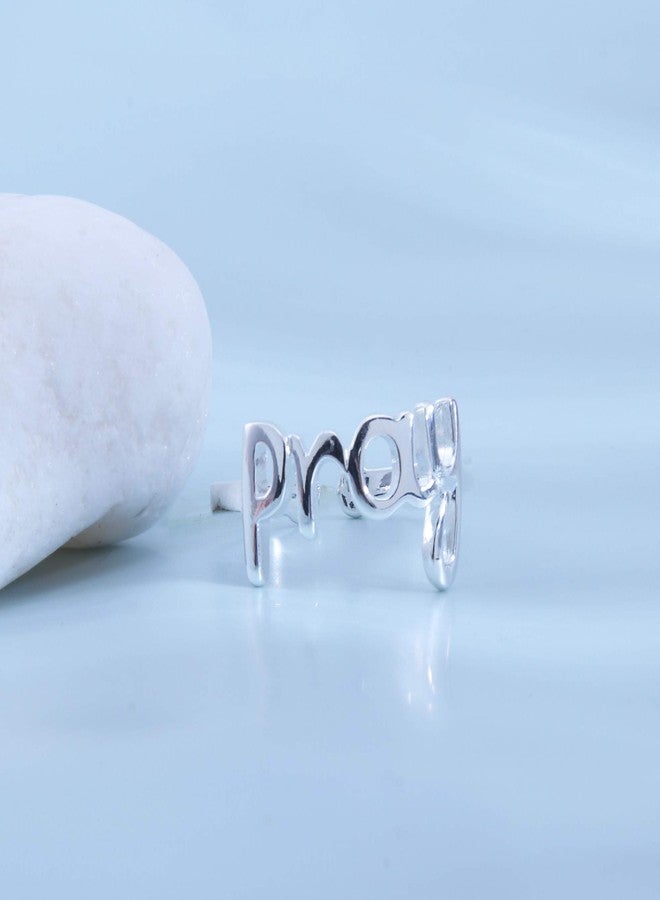 Helen de Lete Fashion English Letter Pray Sterling Silver Open Ring for Women - Image 2