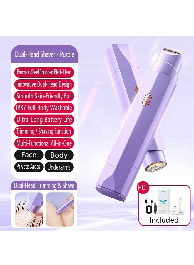 VTT New dual head hair removal device, women's electric shaver, rechargeable hair removal device, suitable for private areas of the body (purple) - Image 1