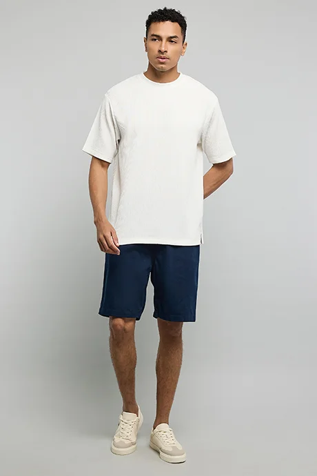 R&B Textured T-Shirt with Crew Neck and Short Sleeves