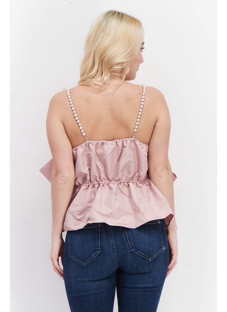 RIVER ISLAND - Women Square Neck Sleeveless Textured Tank Tops, Pink - Image 1
