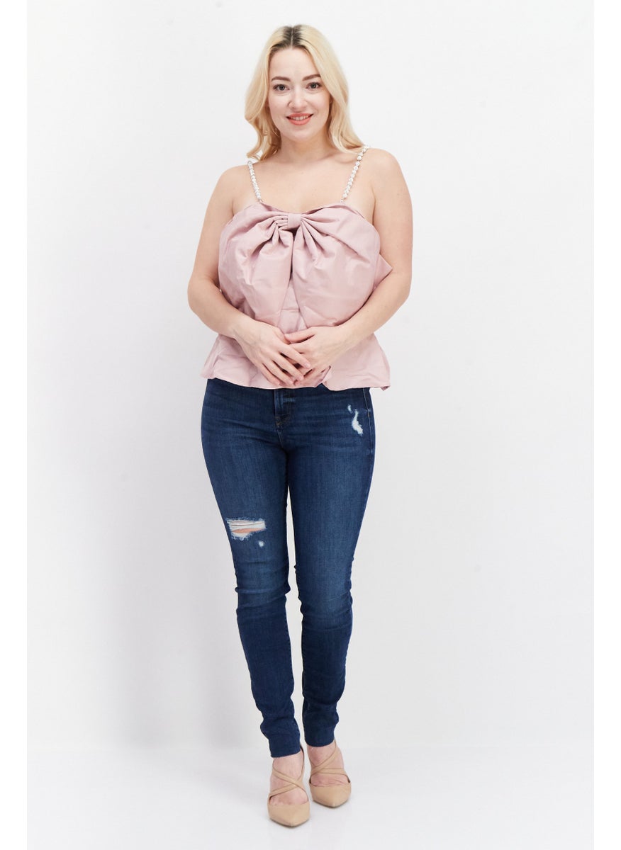 RIVER ISLAND - Women Square Neck Sleeveless Textured Tank Tops, Pink - Image 1