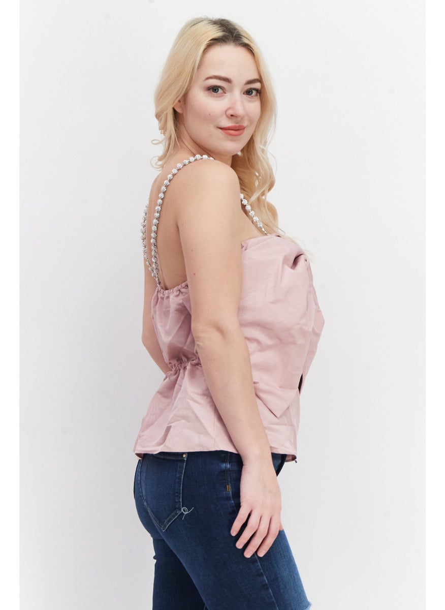 RIVER ISLAND - Women Square Neck Sleeveless Textured Tank Tops, Pink - Image 1