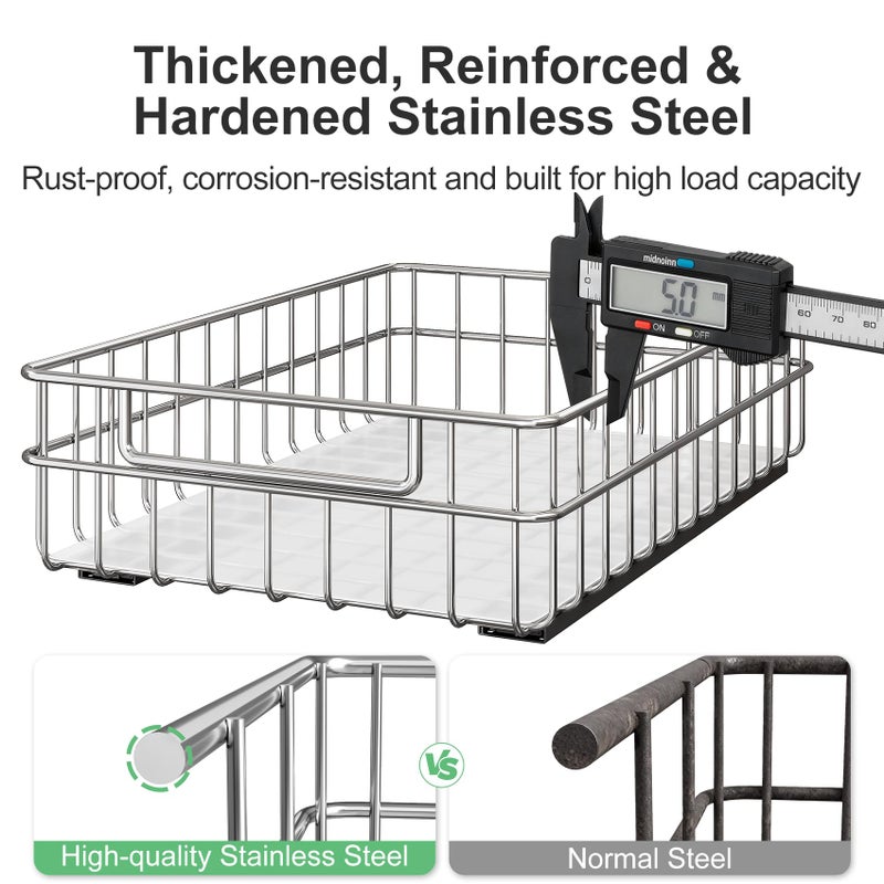 Kitstorack Stainless Steel Pull Out Cabinet Organizer(11.8"W x 16.5"D x 4.7"H)-1 Pack, Minimalist Design Frame, Full-Extension Slide Rails, Easy Installation for Pantry Organizers or Kitchen Cabinet Organizer - Image 3