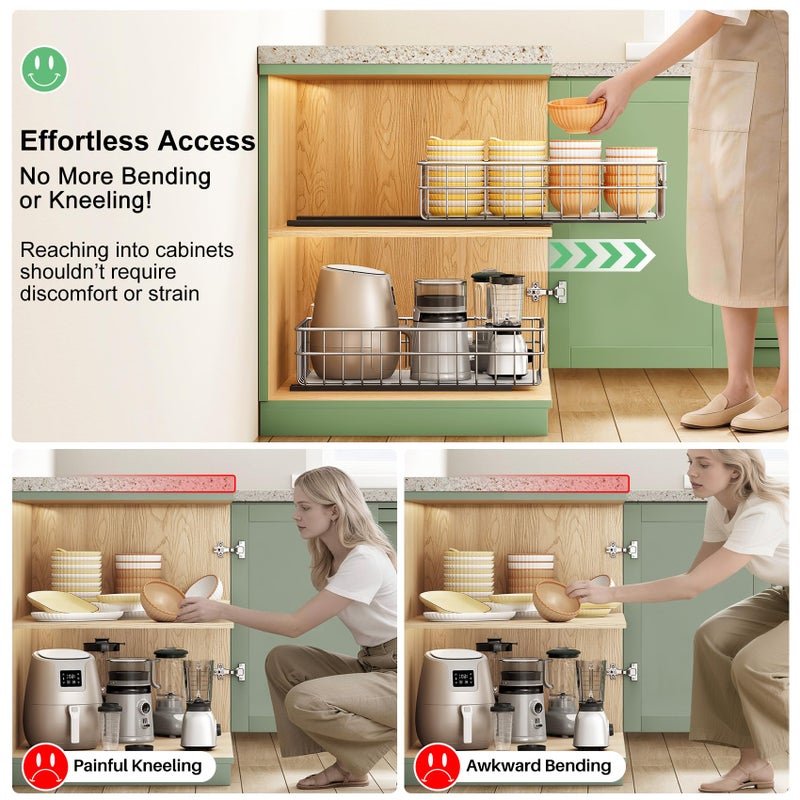 Kitstorack Stainless Steel Pull Out Cabinet Organizer(11.8"W x 16.5"D x 4.7"H)-1 Pack, Minimalist Design Frame, Full-Extension Slide Rails, Easy Installation for Pantry Organizers or Kitchen Cabinet Organizer - Image 5