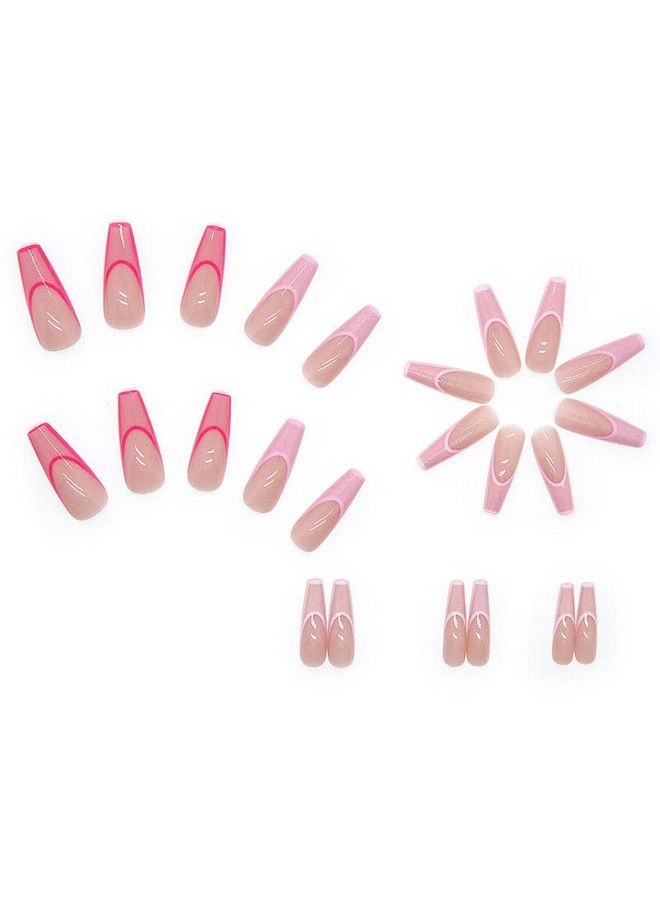 KLOSS BEAUTY Powder Pink French Gloss Nails Set Of 24 Reusables Uv Treated Gel Finished Presson Nails With Chrome High Gloss Finish (Powder Pink Nails With Nude Base) - Image 4