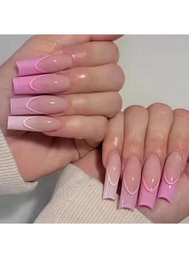 KLOSS BEAUTY Powder Pink French Gloss Nails Set Of 24 Reusables Uv Treated Gel Finished Presson Nails With Chrome High Gloss Finish (Powder Pink Nails With Nude Base) - Image 2