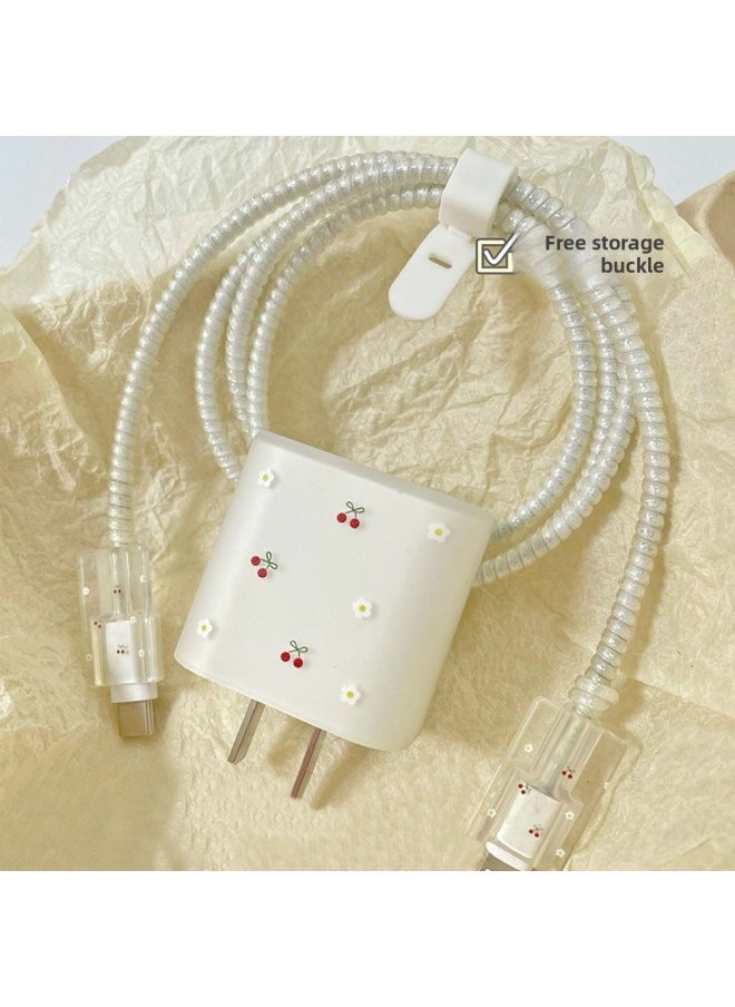 Generic - Frosted For Apple 20w/18w Charging Head Cover Data Line Protective Cover Bite Cherry Blossom-Color:Colorful Smile [five-piece Set-big Head 1-small Head 2-protective Rope 1-strap 1] - Image 1