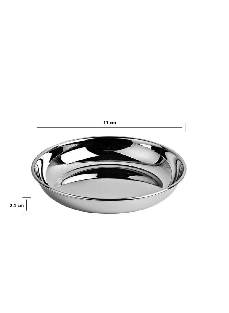 MARWALL MARWALL Stainless Steel Bedding Plate for Serving Sweets SnacksDhai Vada Salad etc Set of 6 Pcs Dia 11 Cm  - Image 4