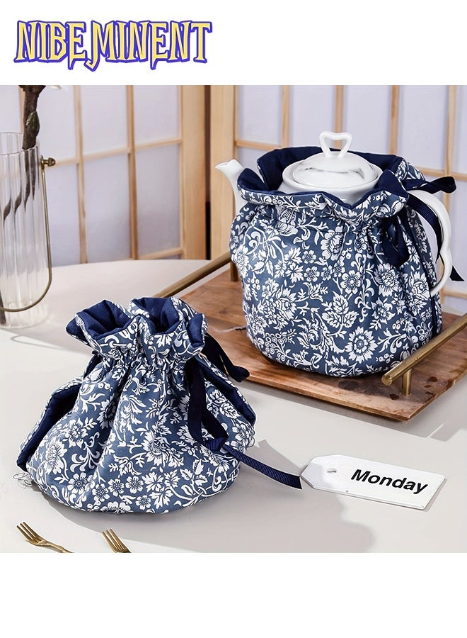NIBEMINENT Teapot Cover Cozy Insulated, Vintage Floral and Gingham Design, Cotton Heat Resistant Tea Cosy for Home Kitchen, Perfect Gift for Housewife, Mom, Housewarming - Image 5