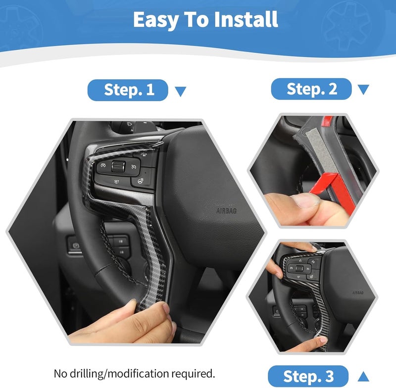 RT-TCZ Carbon Fiber Steering Wheel Trim for Chevrolet Silverado 2019+, Suburban 2020+, Tahoe 2021+ - 2pcs - Image 5