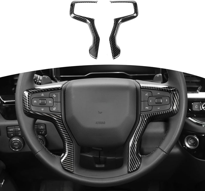RT-TCZ Carbon Fiber Steering Wheel Trim for Chevrolet Silverado 2019+, Suburban 2020+, Tahoe 2021+ - 2pcs - Image 1
