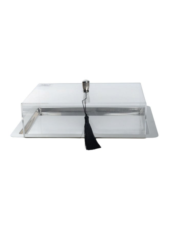 Trust Stainless Steel Rectangular Cake Serving Tray with Aclyric Lid Silver 32cm - Image 1