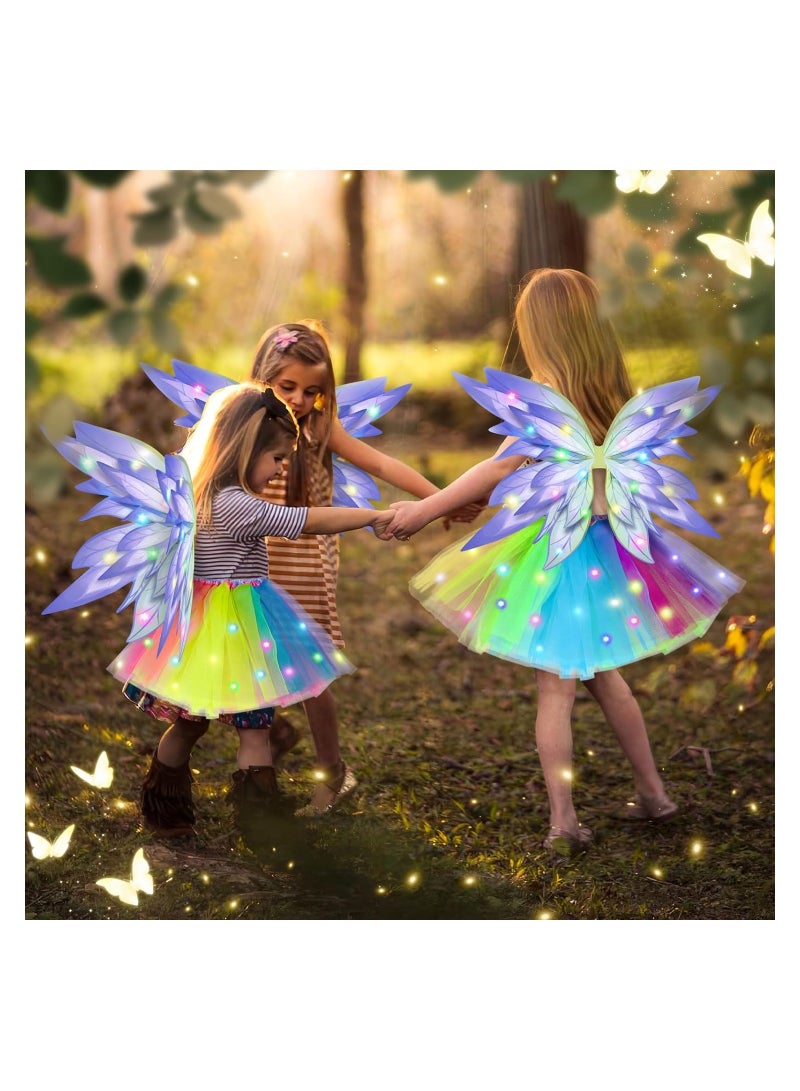 Excefore Fairy Wings Costume Kids Light-up Tulle Skirt Butterfly Wings Fairy Stick Headband Party Favor, Fairy Fancy Princess Dress up Outfit Party Birthday Holiday Tutu Dress Favor Pack of 4 - Image 4