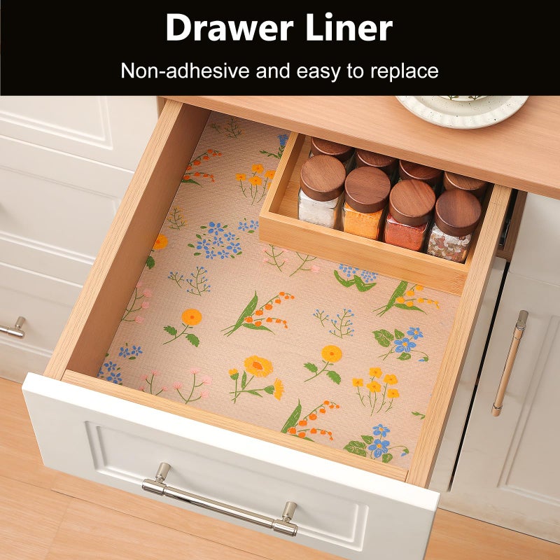 INNOLITES Shelf Liners for Kitchen Cabinets Non-Adhesive Drawer Liner with Floral, Waterproof Durable Easy to Clean, for Refrigerator, Shelves (Colorful Floral, 17.5" x 78.7") - Image 3
