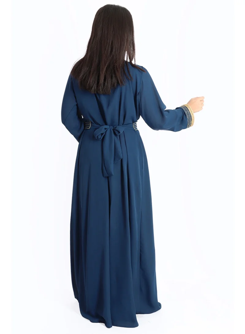 IKKXA Crystal Craft Dazzling Threadwork Blue Kaftan IKW1110