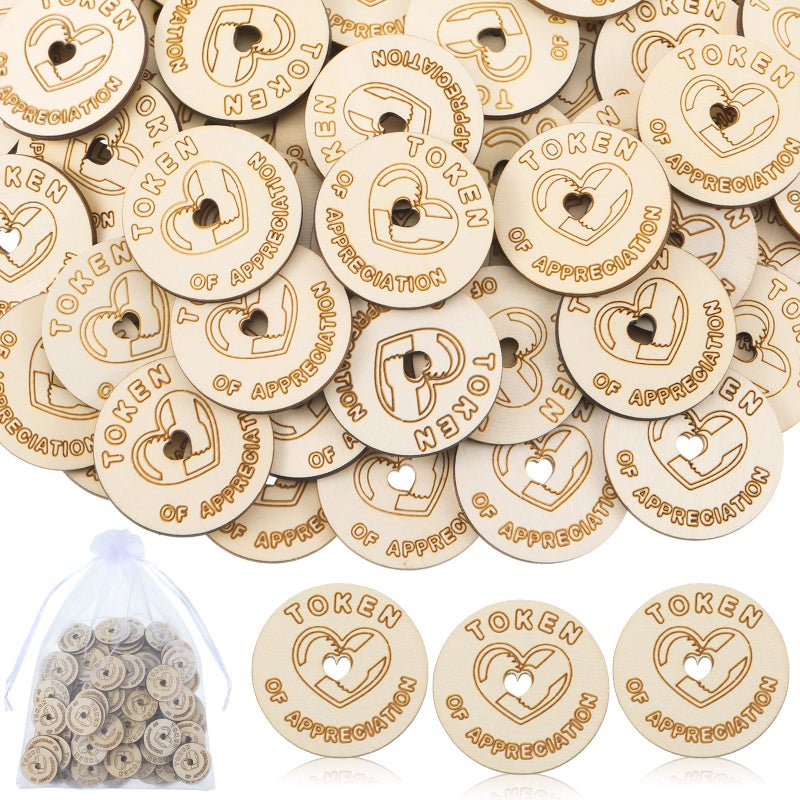 Colingmill 120 Pcs Token of Appreciation Coins Appreciation Tokens Bulk Wooden Kindness Coins Thank You Tokens for Student Awards School Supplies Kids Behavior Employee Nurse Coworker(Hollow Love) - Image 1