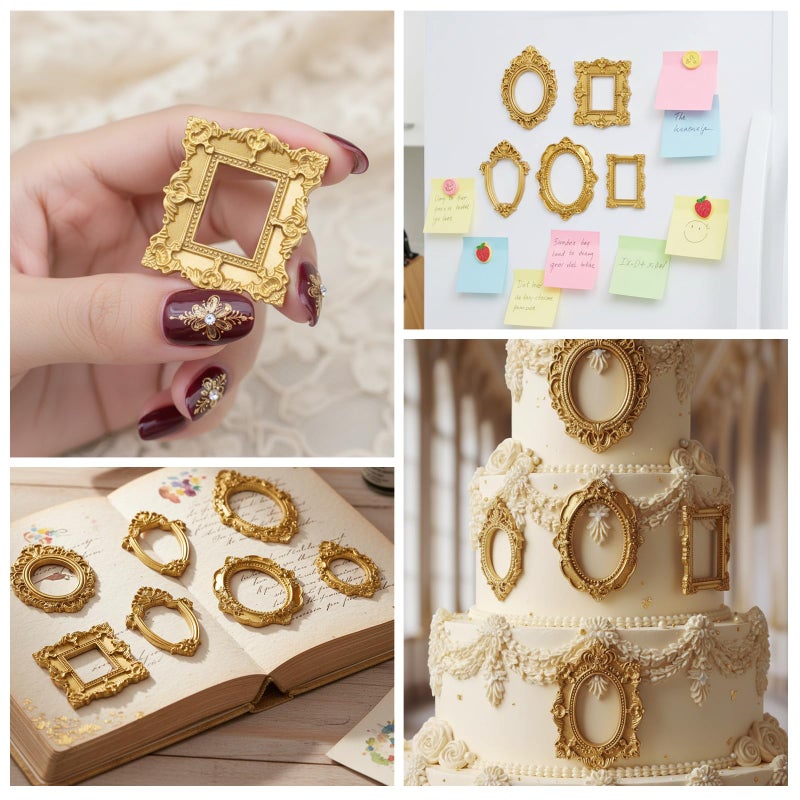 Ajcotahm 10 PCS Vintage Mini Gold Frames, Small Picture Frames, Tiny Antique Resin Photo Frame for DIY Jewelry Display Holiday Party Photography Wall Hanging Decor - Image 4