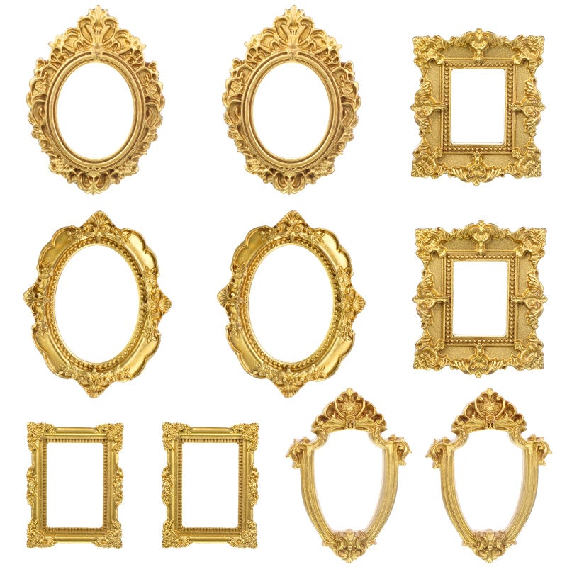 Ajcotahm 10 PCS Vintage Mini Gold Frames, Small Picture Frames, Tiny Antique Resin Photo Frame for DIY Jewelry Display Holiday Party Photography Wall Hanging Decor - Image 1