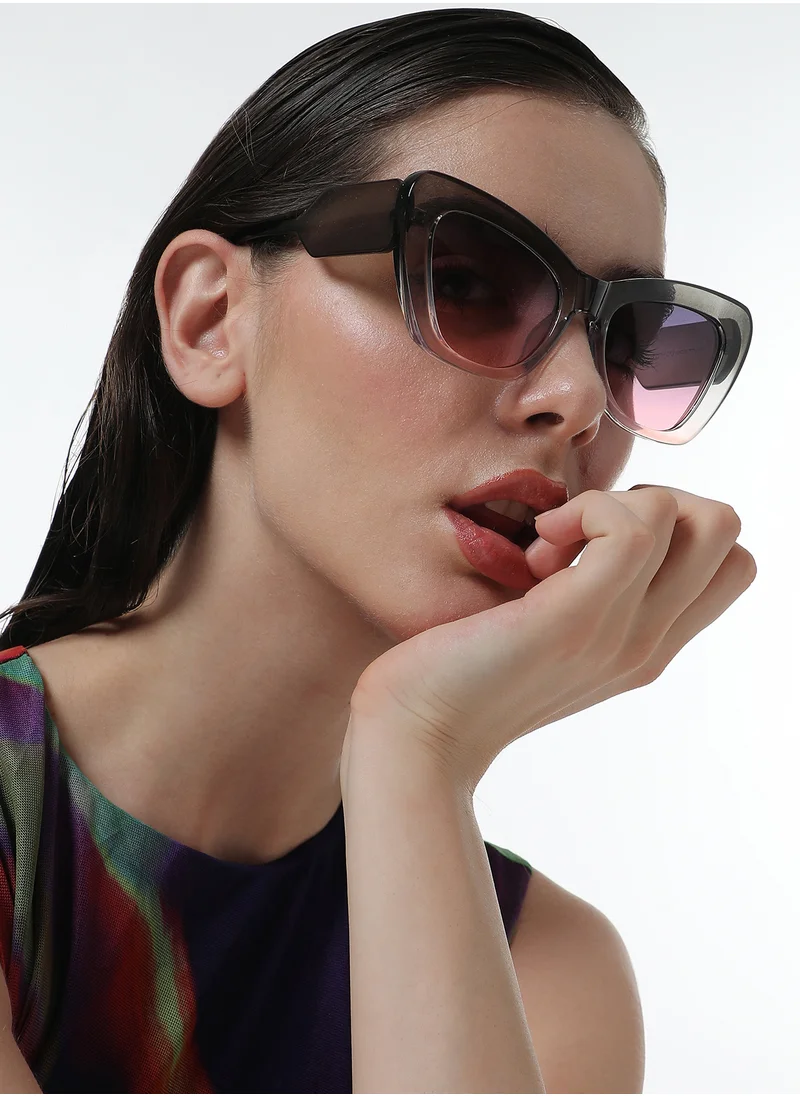 صوص هاوت Haute Sauce Women's The City Cateye Sunglasses For Casual Wear | One-Size | Charcoal Black Polycarbonate Frame | Midnight Black Polarized Lens | Full Rim | Eyewear For Woman & Girls