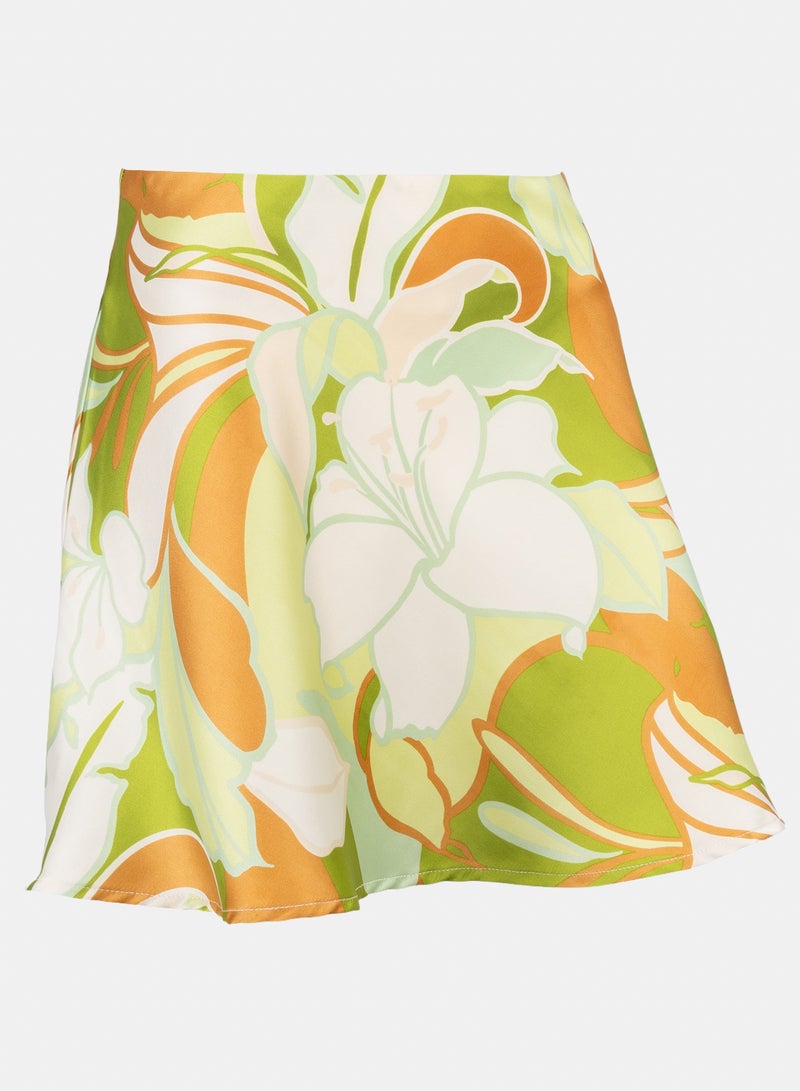 FOREVER 21 Vibrant Tropical Floral Print Satin Mini Skirt - Image 3