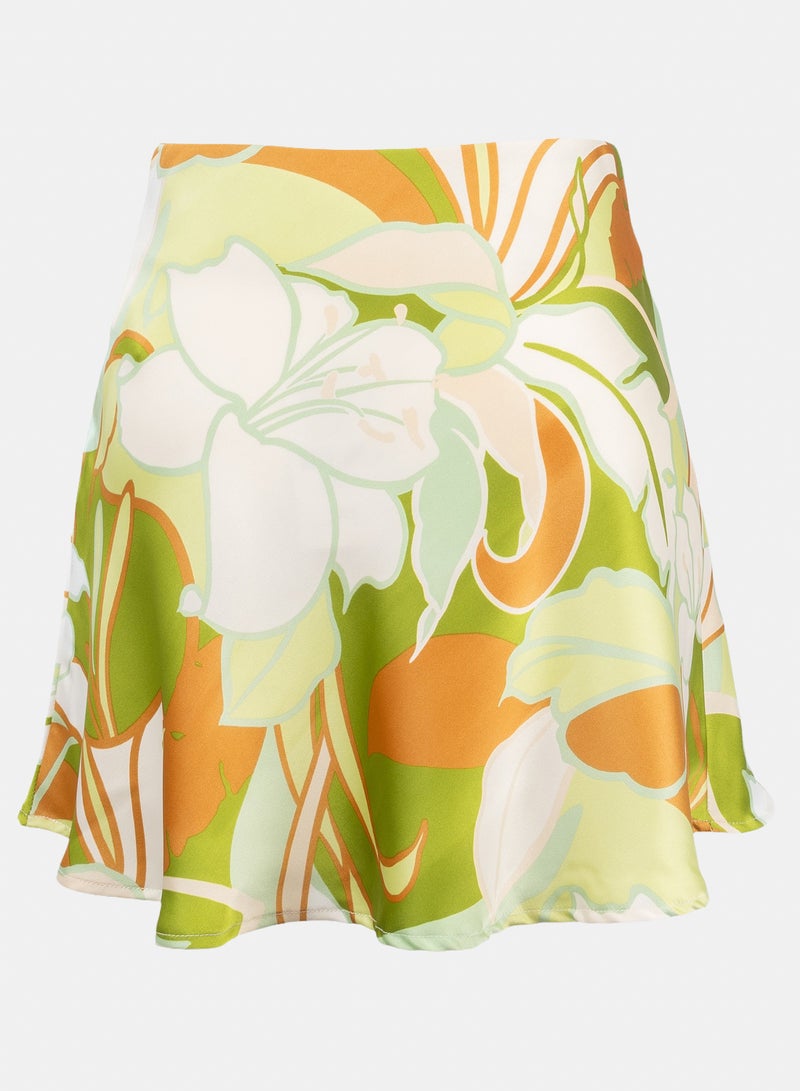 FOREVER 21 Vibrant Tropical Floral Print Satin Mini Skirt - Image 1