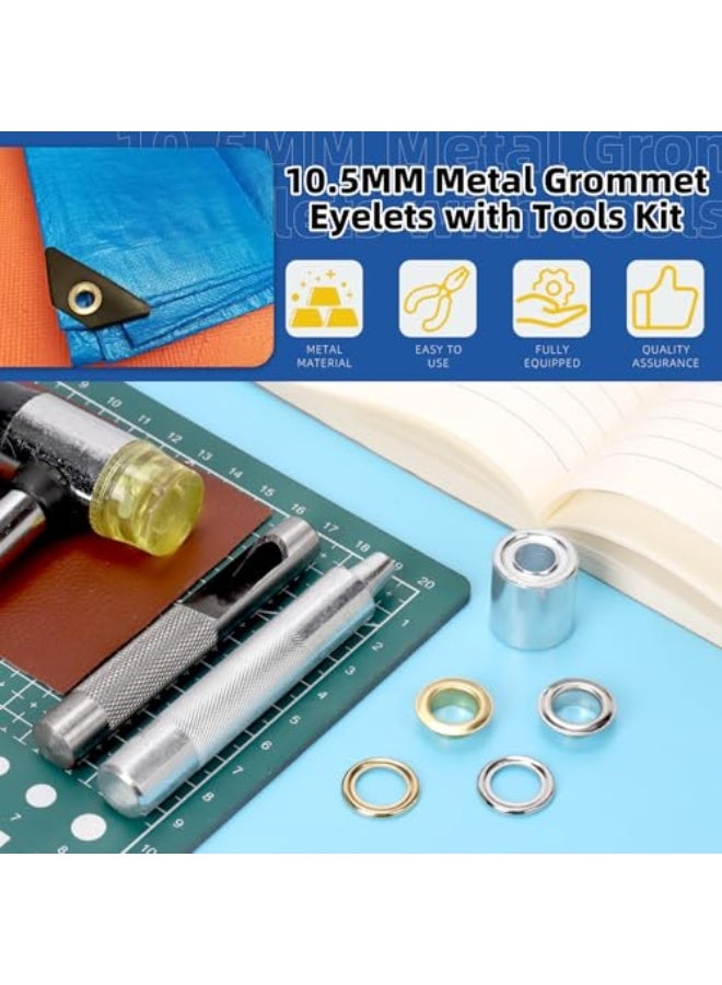 102-piece 2/5 inch (10.5 mm) metal grommet kit with tools, 100 gold and silver grommets, metal grommet tool kit with setting washers and 2 installation tools for fabric, canvas, curtains, and leather - Image 3