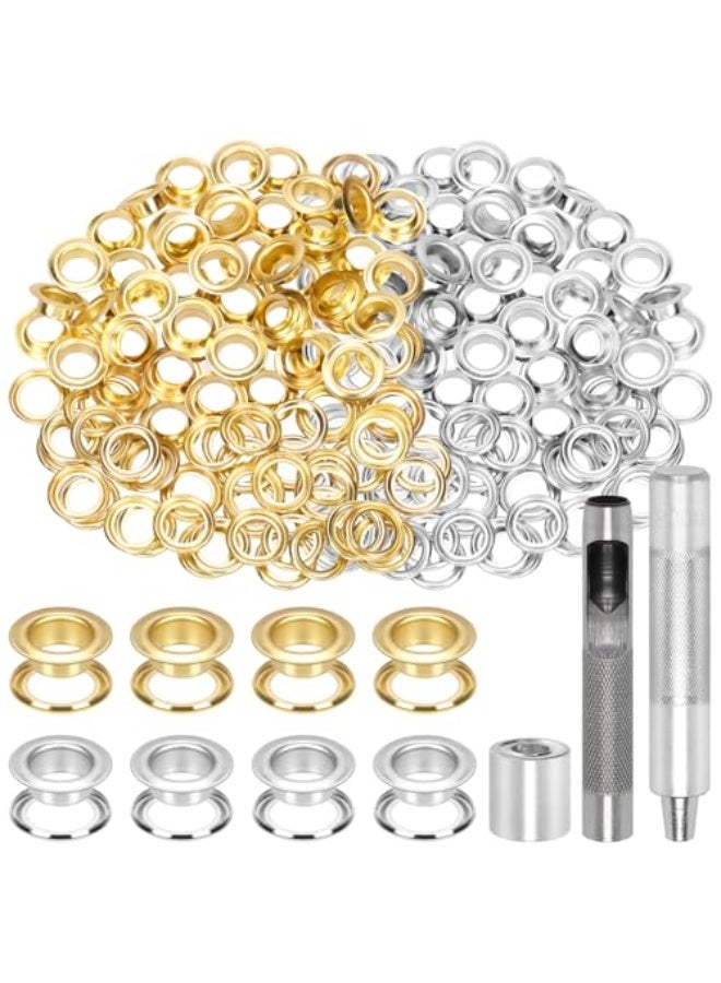 102-piece 2/5 inch (10.5 mm) metal grommet kit with tools, 100 gold and silver grommets, metal grommet tool kit with setting washers and 2 installation tools for fabric, canvas, curtains, and leather - Image 1