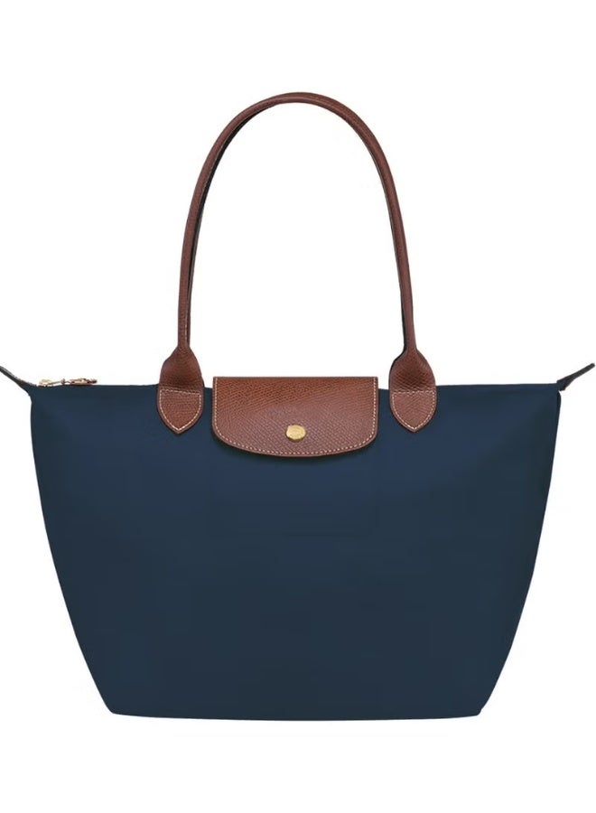 Longchamp Medium Capacity Nylon Storage Carry Bag with Leather Trim, Zipper Multi-purpose Bag for Sports Gear Outdoor Play Toys Storage, Navy Blue - Image 3