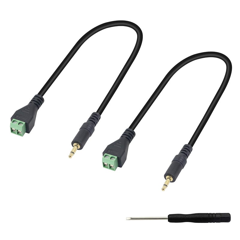 XMSJSIY 3.5mm Terminal Block Cable, 1/8 Inch TS Mono Solderless Screw Terminal Speaker Wire 3.5mm 2 Pole Male to 2Pin Bolt Headphone Balum Patch Cord (2 Pack-32CM) - Image 1