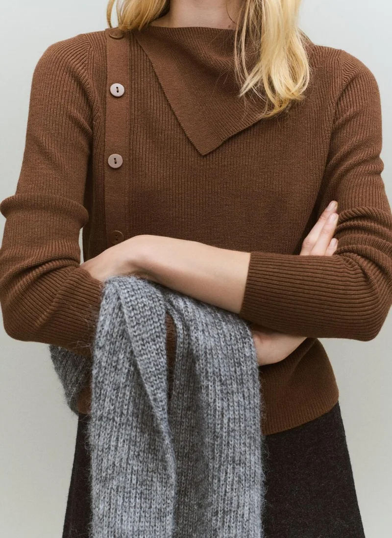 MANGO Sweater with asymmetrical neck and buttons