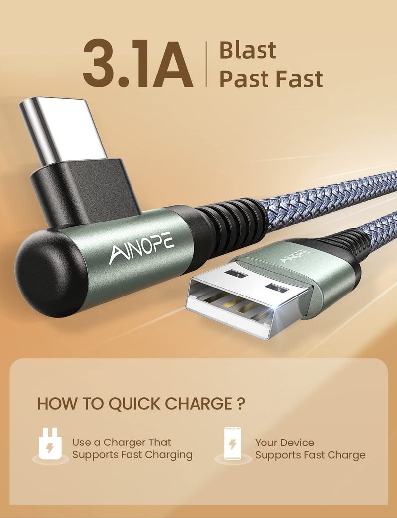 Ainope USB Type C Cable AINOPE [2-Pack, 1.6ft] 3.1A Type C Charger Fast Charging Right Angle, Durable Nylon Braided USB C Cable, Smartphone - Image 3