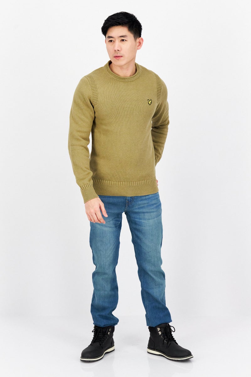 Lyle & Scott سويت شيرت رجالي بياقة دائرية محبوك، زيتوني - Image 4