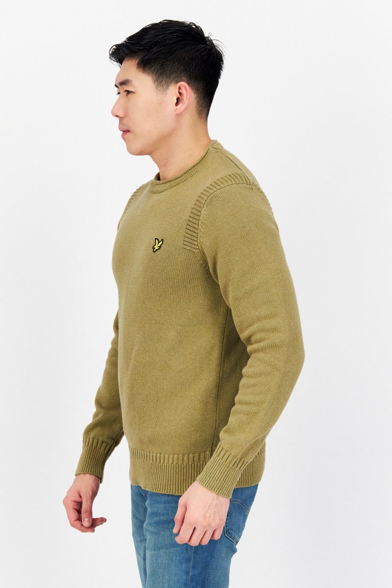 Lyle & Scott سويت شيرت رجالي بياقة دائرية محبوك، زيتوني - Image 3