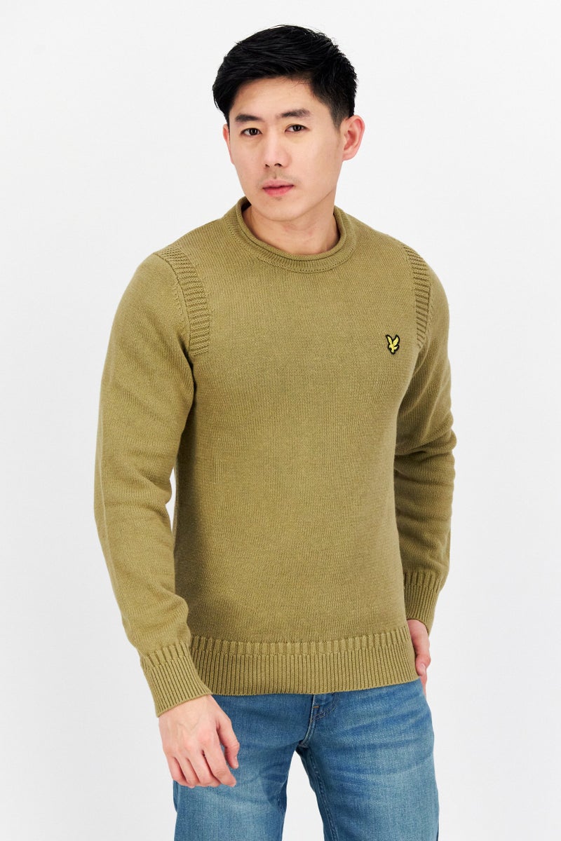 Lyle & Scott سويت شيرت رجالي بياقة دائرية محبوك، زيتوني - Image 1