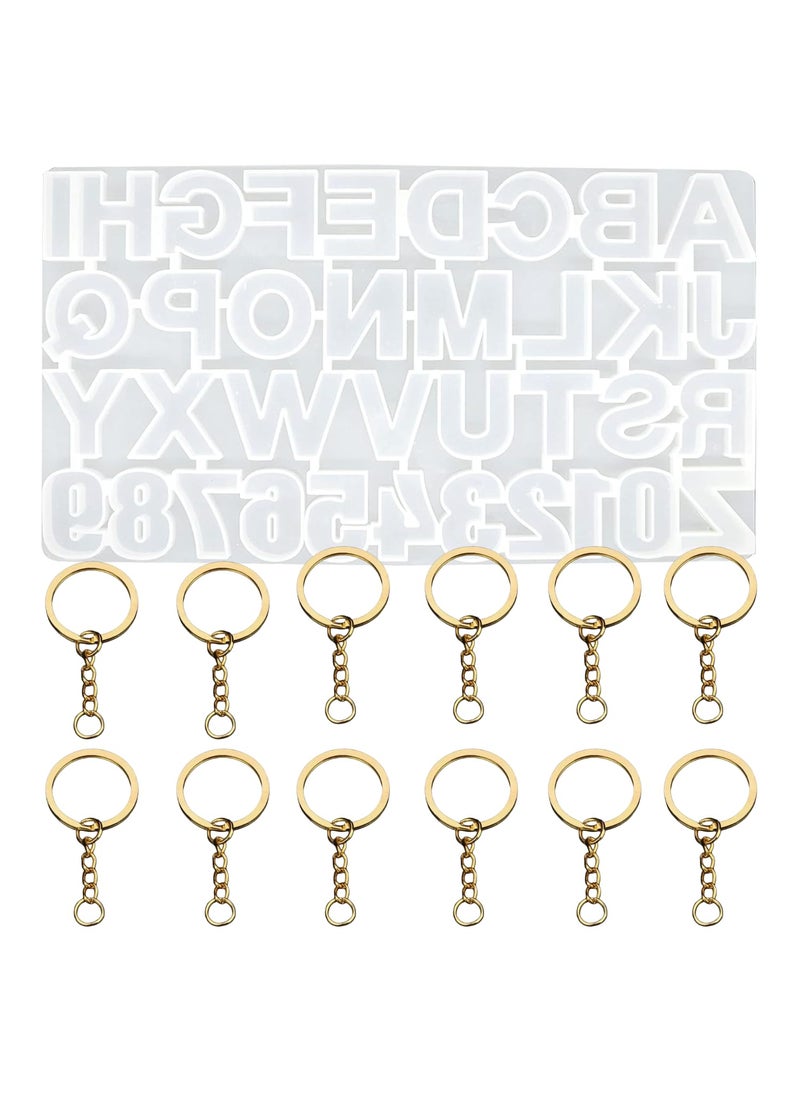 Snoogg Snoogg Silicone Alphabet Resin,Number Molds for Resin Casting, DIY Craft, Letter Jewelry Making with 12 Pc of Gold Key Chain Ring  - Image 1