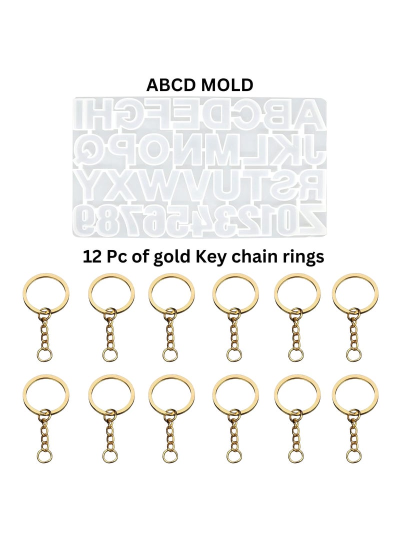 Snoogg Snoogg Silicone Alphabet Resin,Number Molds for Resin Casting, DIY Craft, Letter Jewelry Making with 12 Pc of Gold Key Chain Ring  - Image 2