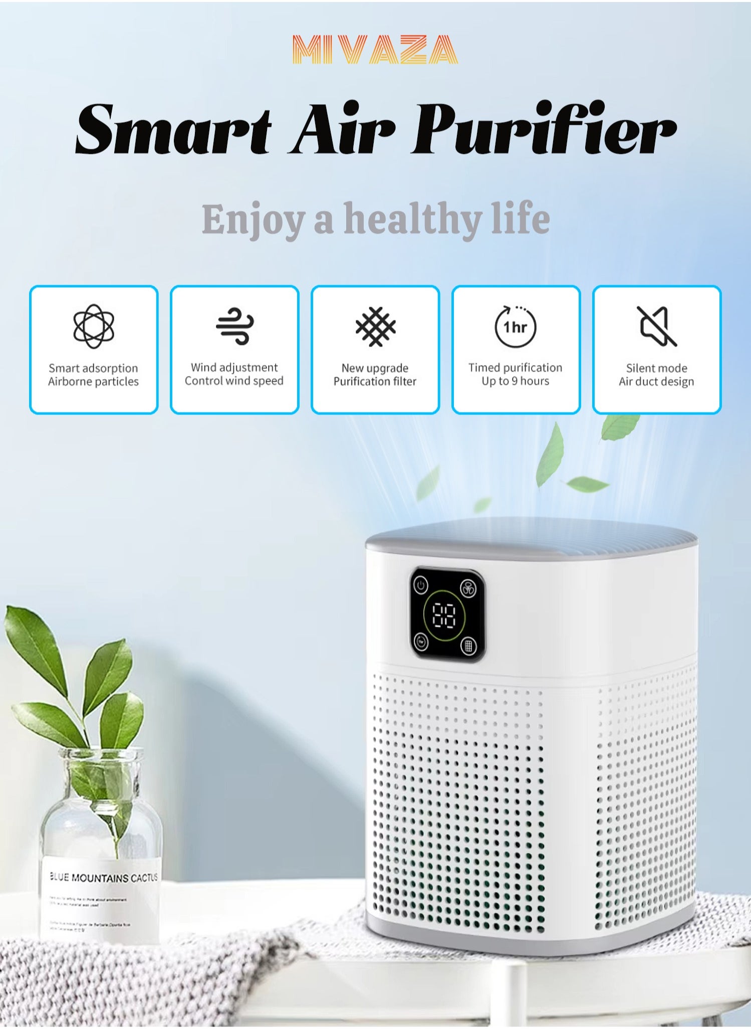 Smart Desktop Air Purifier with Digital Display - Air Cleaner with HEPA Filter - Deodorization, Sterilization, Remove Formaldehyde - Essential Appliances for Home and Office 