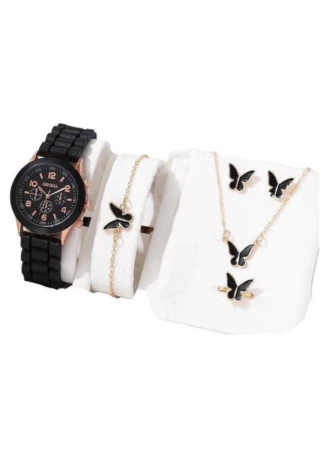 Generic - A set consisting of a women's watch with a butterfly chain, a chain, and a butterfly-shaped ring for an elegant and distinctive look. - Image 1