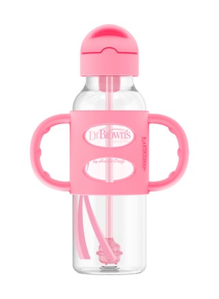 8 Oz/250 Ml Anti-Colic Pp Narrow Sippy Straw Bottle With Silicone Handles, Pink, 6M+, 1-Pack