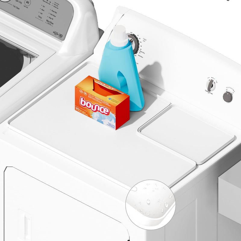 SEIRI 1pcs Dryer Top Protector Mat with Lint Trap Hole Cut Out Set, 26" x 18" Silicone Dryer Top Protector Mat Non-Slip Waterproof Laundry Dryer Cover for The Top (White) - Image 1