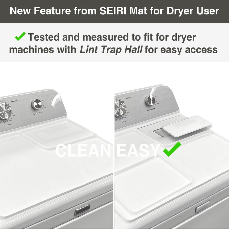 SEIRI 1pcs Dryer Top Protector Mat with Lint Trap Hole Cut Out Set, 26" x 18" Silicone Dryer Top Protector Mat Non-Slip Waterproof Laundry Dryer Cover for The Top (White) - Image 2