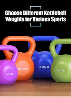 WENBO Kettlebell For Men & Women Vinyl Coated Cast Iron Kettlebell Excercise Fitness Kettlebell For Home & Gym Strength Workout (15Lbs Light Blue)  - Image 2